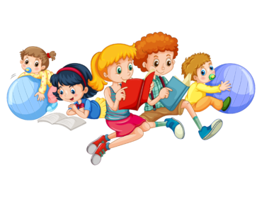 Children-reading-and-playing-with-balls-Clipart-PNG